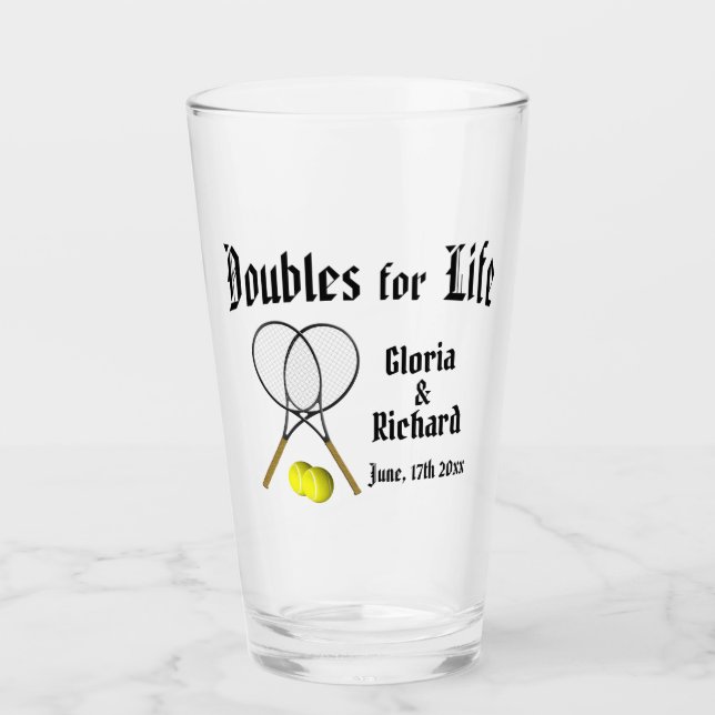 Doubles for  Life Tennis Wedding Glass (Front)