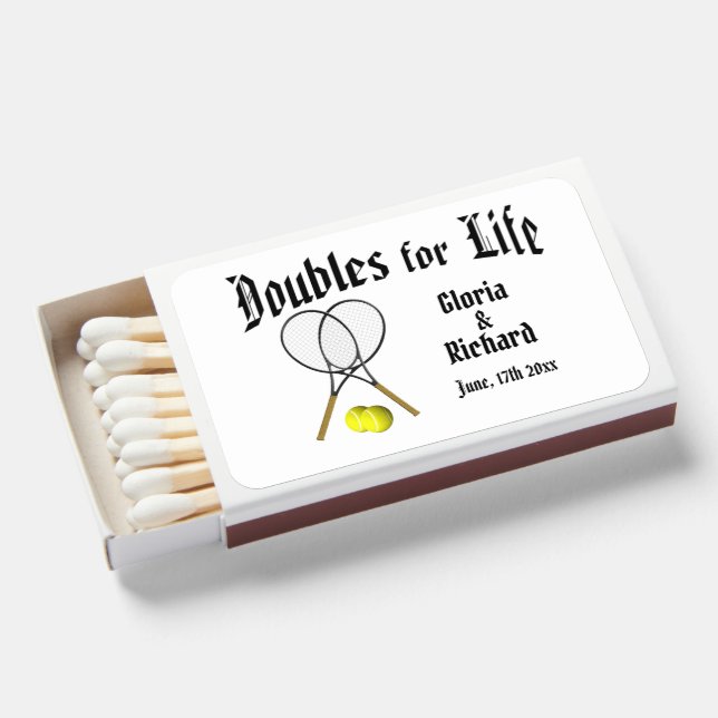 Doubles for  Life Tennis Wedding Matchboxes (Front Open)