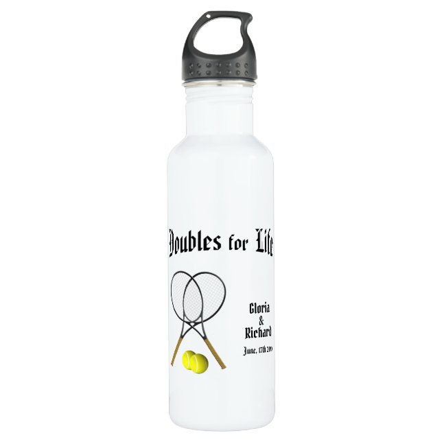 Doubles for  Life Tennis Wedding Stainless Steel Water Bottle (Front)