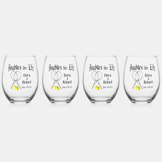 Doubles for Life Tennis Wedding Stemless Wine Glass