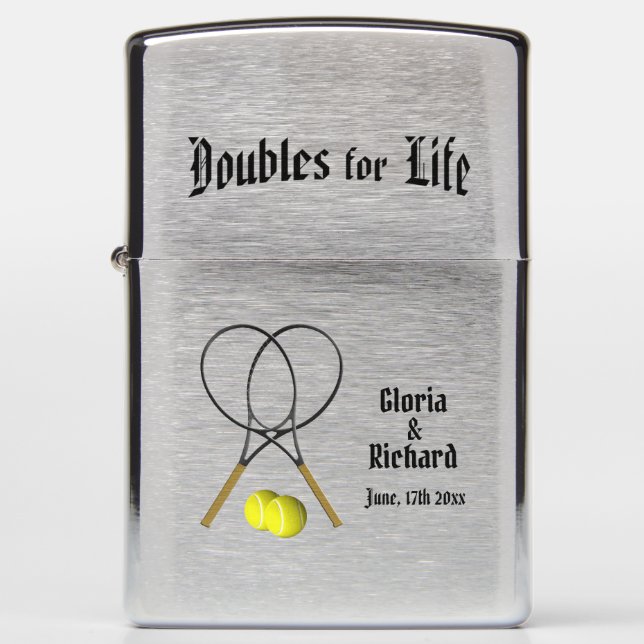 Doubles for  Life Tennis Wedding Zippo Lighter (Front)