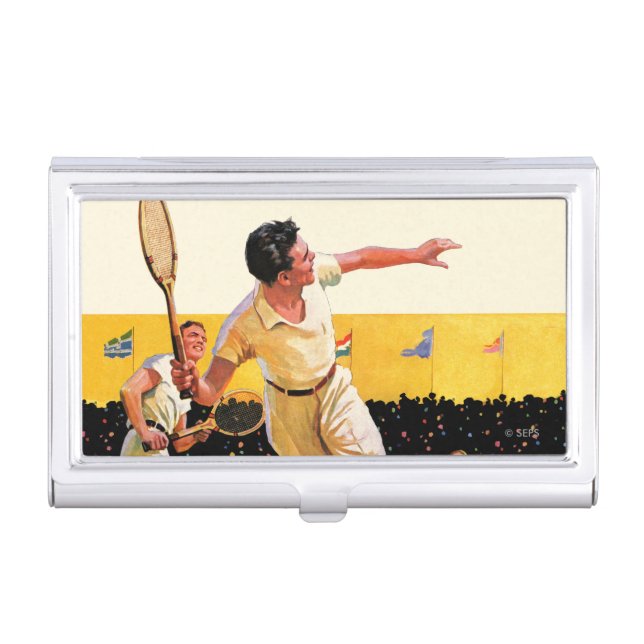 Doubles Tennis Match Case For Business Cards (Front)