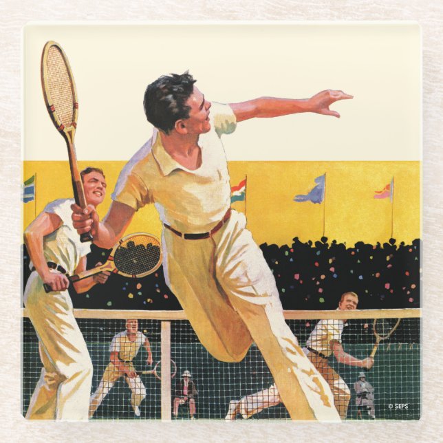 Doubles Tennis Match Glass Coaster (Front)
