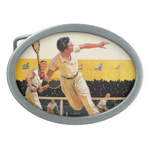 Doubles Tennis Match Oval Belt Buckle