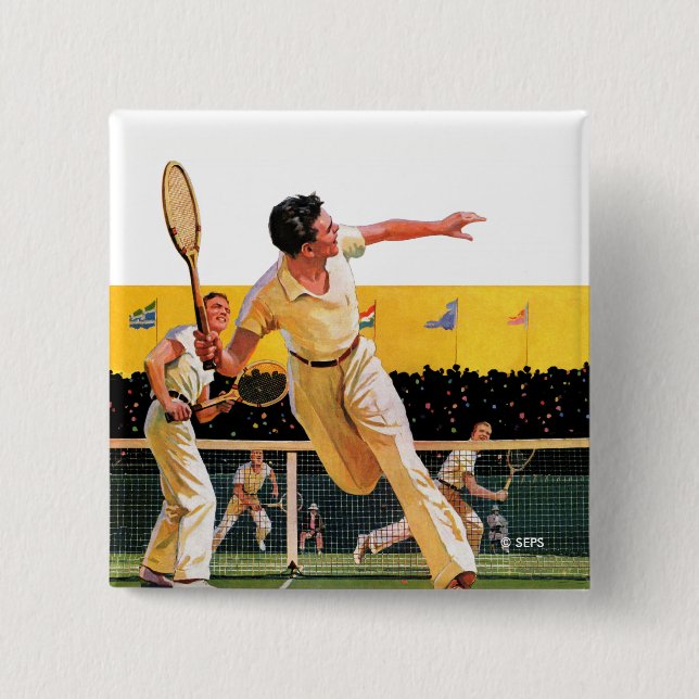 Doubles Tennis Match Pinback Button (Front)
