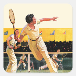 Doubles Tennis Match Square Sticker