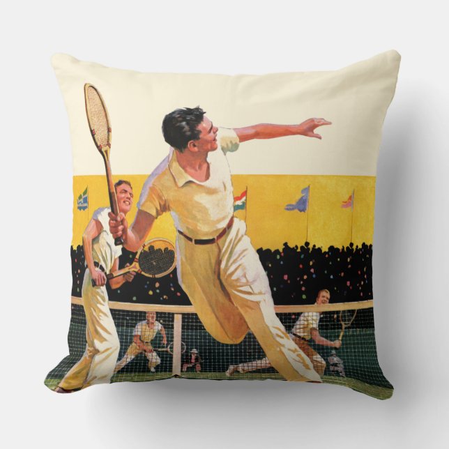 Doubles Tennis Match Throw Pillow (Front)