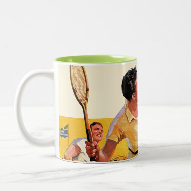Doubles Tennis Match Two-Tone Coffee Mug (Left)