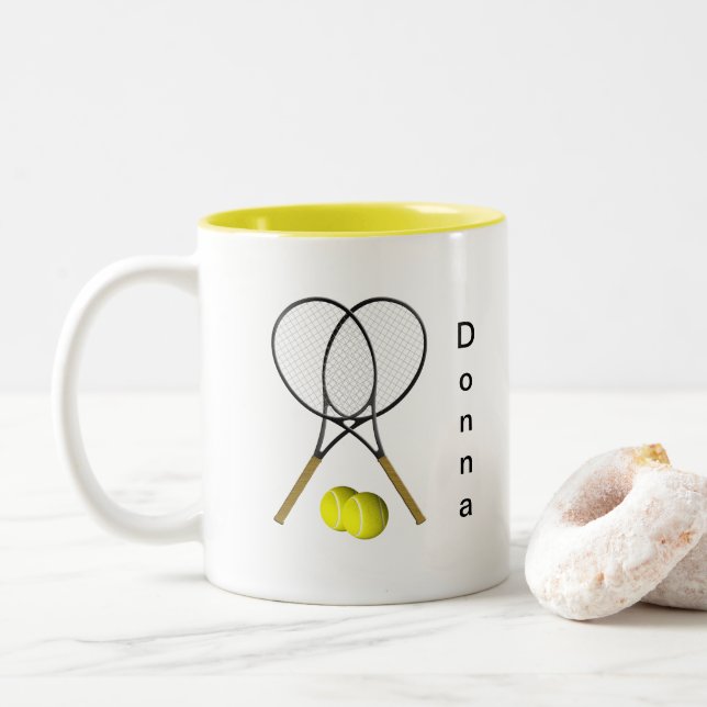 Doubles Tennis Personalized Sport Two-Tone Coffee Mug (With Donut)