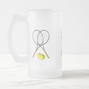 Doubles Tennis Sport Theme Frosted Glass Beer Mug