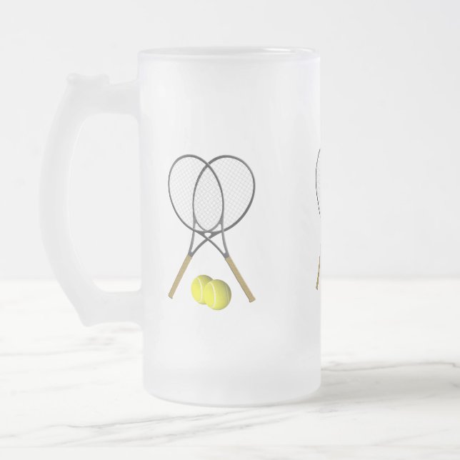 Doubles Tennis Sport Theme Frosted Glass Beer Mug (Left)