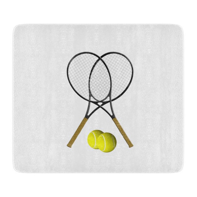 Doubles Tennis Sport Theme Glass Cutting Board (Front)