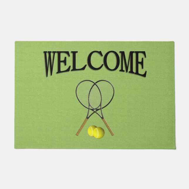 Doubles Tennis Sport Theme Green Doormat (Front)