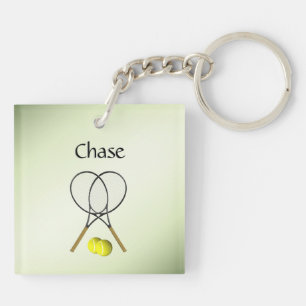 Doubles Tennis Sport Theme Green Personalized Keychain