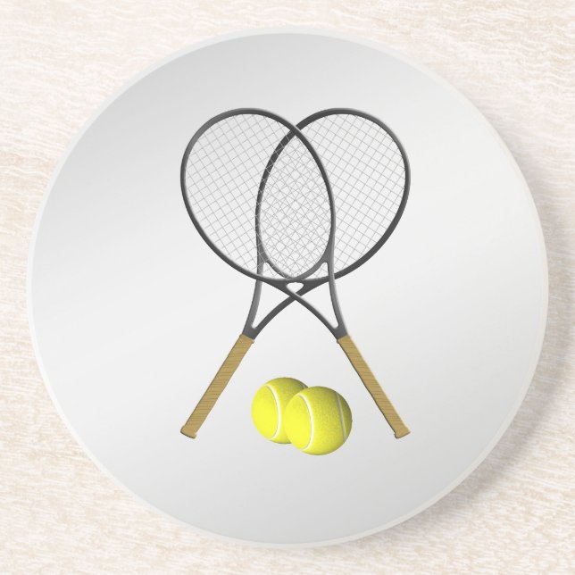 Doubles Tennis Sport Theme Silver Sandstone Coaster (Front)