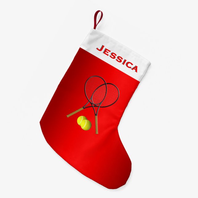 Doubles Tennis Sport Theme Small Christmas Stocking (Front (Hanging))