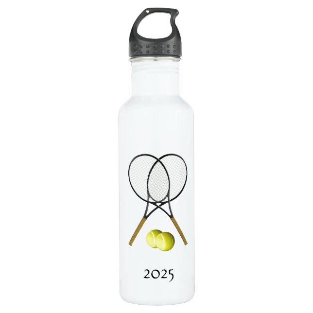 Doubles Tennis Sport Theme Stainless Steel Water Bottle (Front)