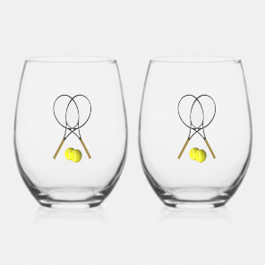 Doubles Tennis Sport Theme Stemless Wine Glass