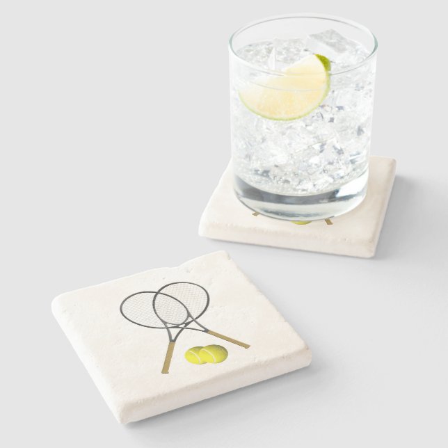 Doubles Tennis Sport Theme Stone Coaster (Side)