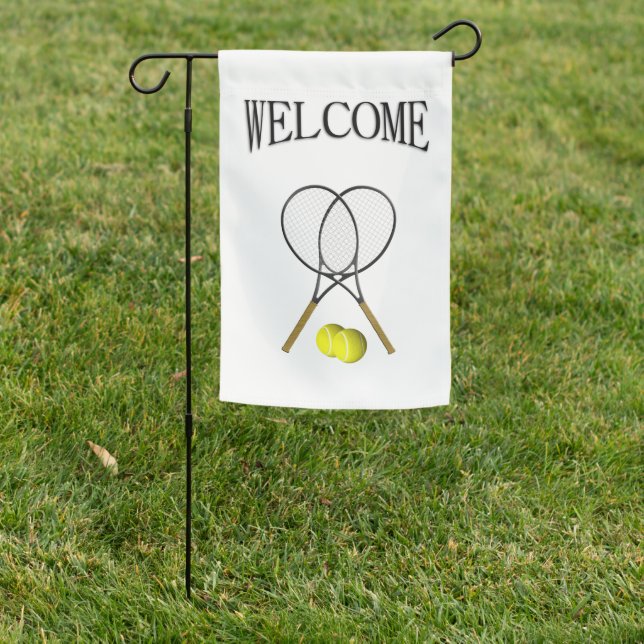 Doubles Tennis Sport Theme Welcome Garden Flag (In SItu)