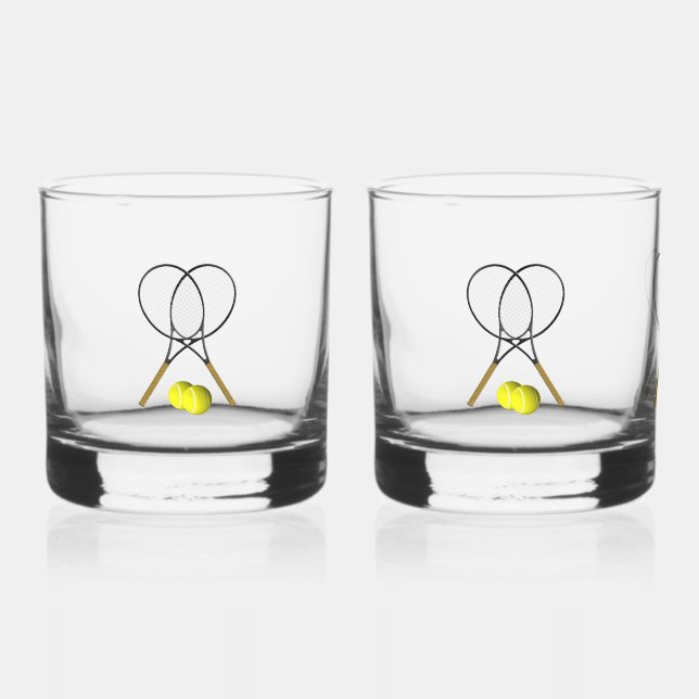 Doubles Tennis Sport Theme Whiskey Glass (Front)