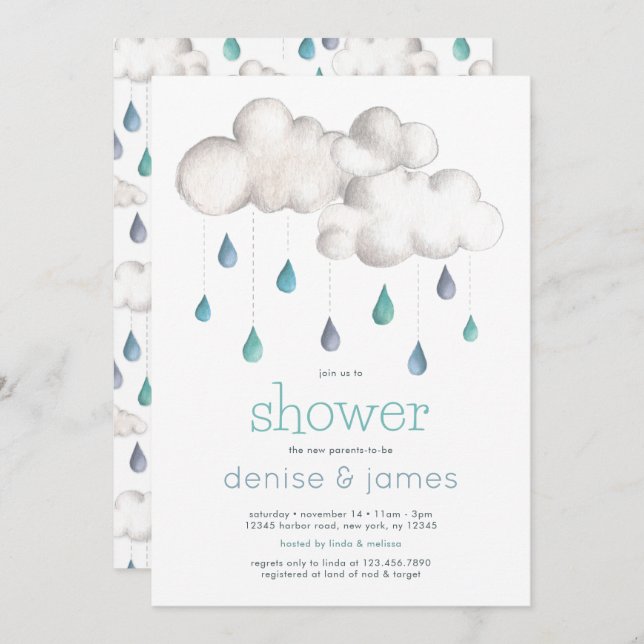 Doubly Cloudy with a chance of a Baby Shower Invitation (Front/Back)