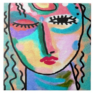 Doubtful Abstract Portrait of a Woman Ceramic Tile
