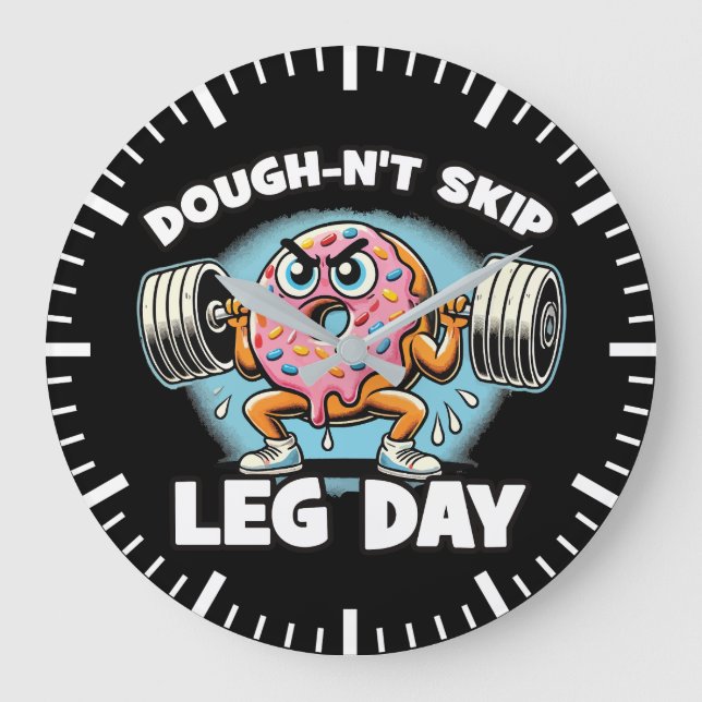 Dough-n't Skip Leg Day - Funny Cute Donut Gym Large Clock (Front)