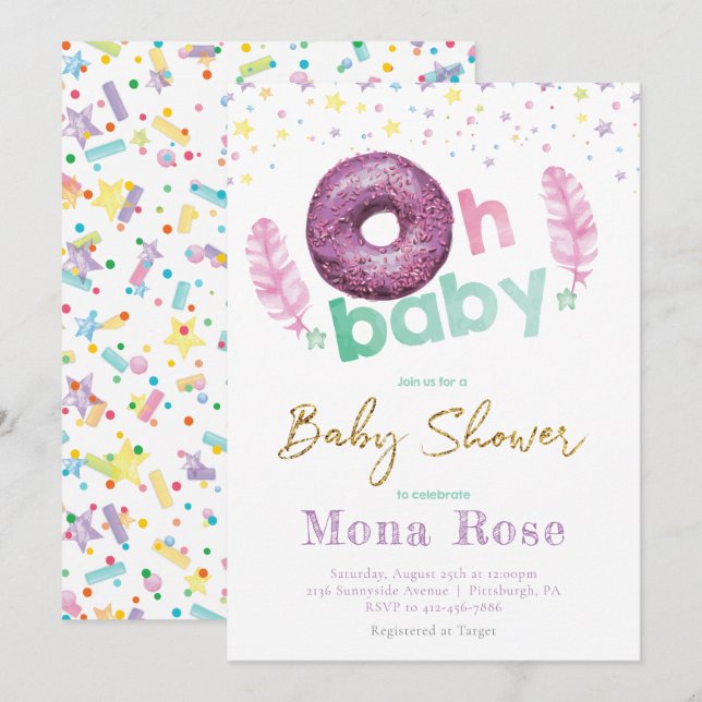 Doughnut Baby Shower Colorful Invitation (Front/Back)