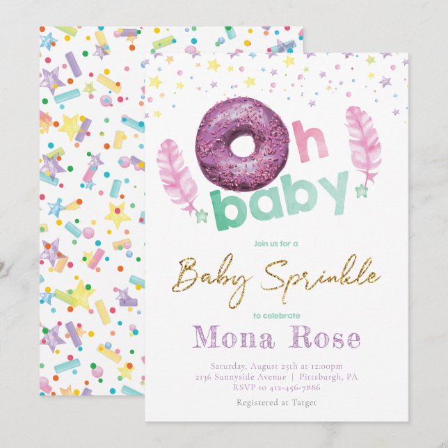 Doughnut Baby Sprinkle Colorful Invitation (Front/Back)