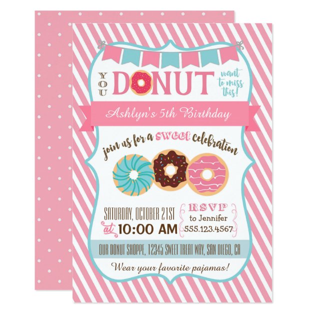Doughnut Donut Birthday Party Invitation Pink Girl