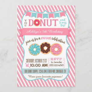Doughnut Donut Birthday Party Invitation Pink Girl