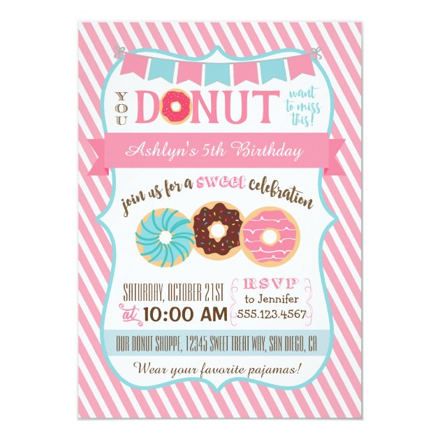 Doughnut Donut Birthday Party Invitation Pink Girl