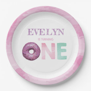 Doughnut First Birthday Personalized Paper Plates