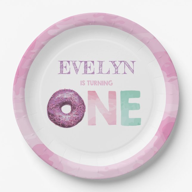 Doughnut First Birthday Personalized Paper Plates (Front)