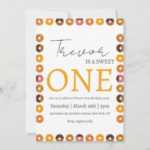 Doughnut illustration sweet one birthday invitation
