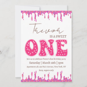 Doughnut illustration sweet one birthday invitation