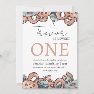 Doughnut illustration sweet one birthday invitation