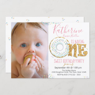 Doughnut One Sweet 1st Birthday Party Photo Invitation