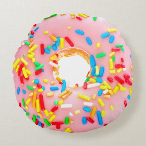 Doughnut Pink Frosting Blue Yellow Red Sprinkles Round Pillow