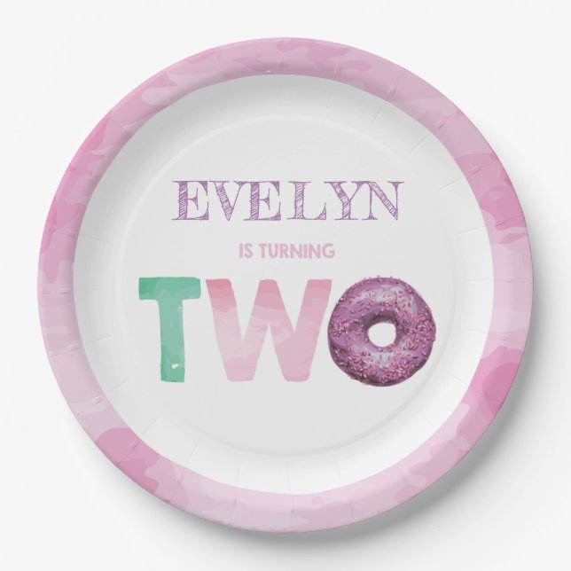 Doughnut Second Birthday Personalized Paper Plates (Front)