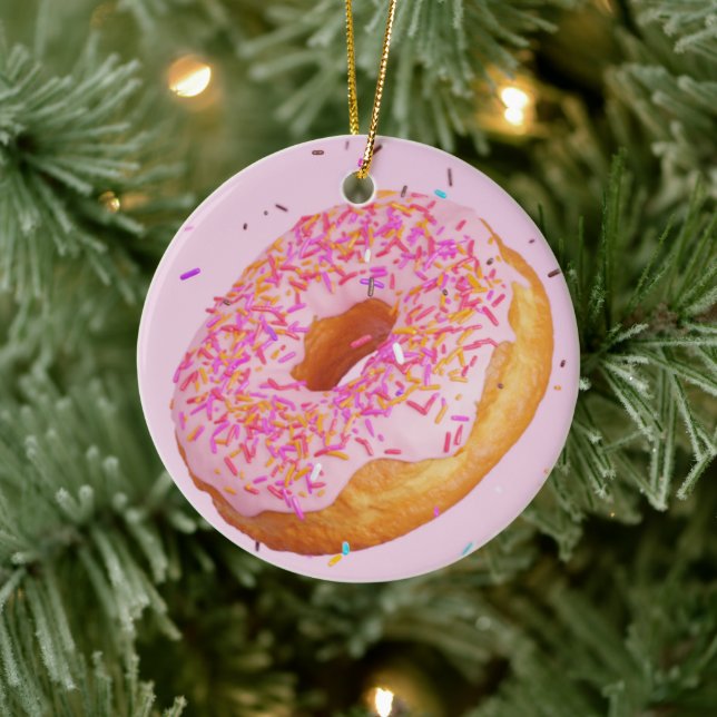 Doughnut Sprinkles Pink Icing Cake Sweet Treat Ceramic Ornament (Tree)