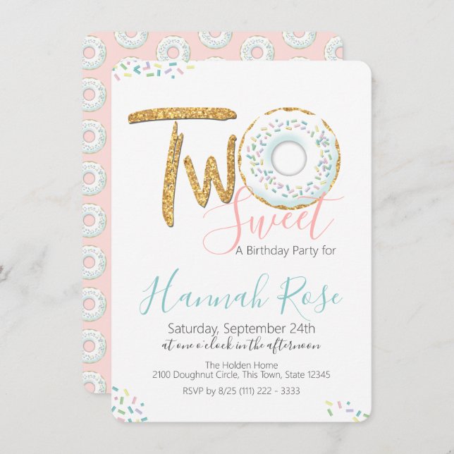 Doughnut Two Sweet 2nd Birthday Party Invitation (Front/Back)
