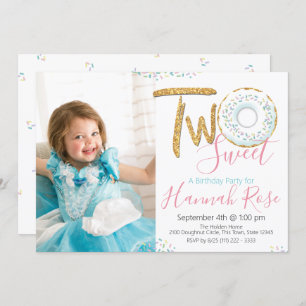 Doughnut Two Sweet 2nd Birthday Party Photo Invitation