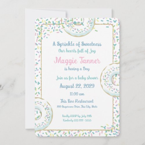 Doughnuts and Candy Sprinkles Baby Boy Shower Invitation