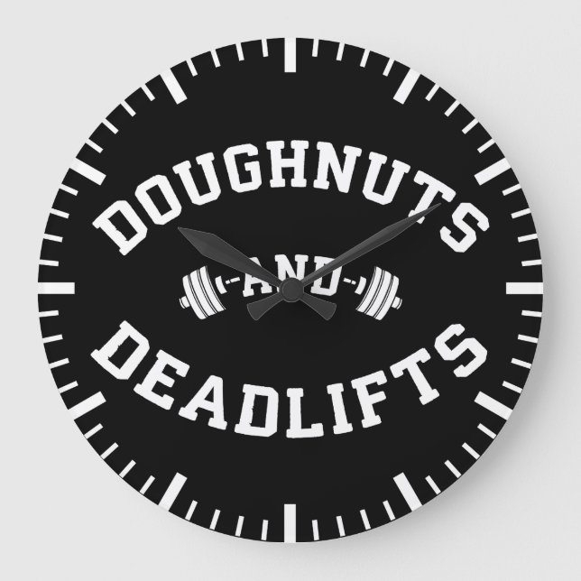 Doughnuts and Deadlifts - Funny Gym Workout Large Clock (Front)