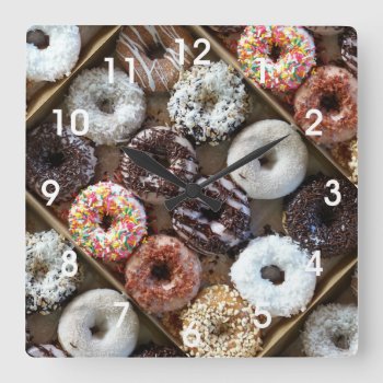 Doughnuts Donuts Photo Square Wall Clock by CindyBeePhotography at Zazzle