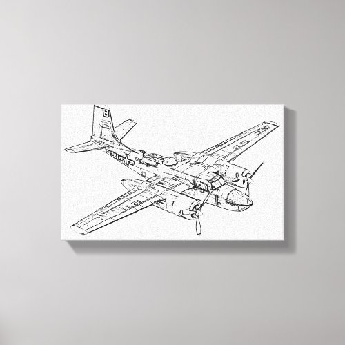 Douglas B_26 Invader Aircraft Black and White Art Canvas Print