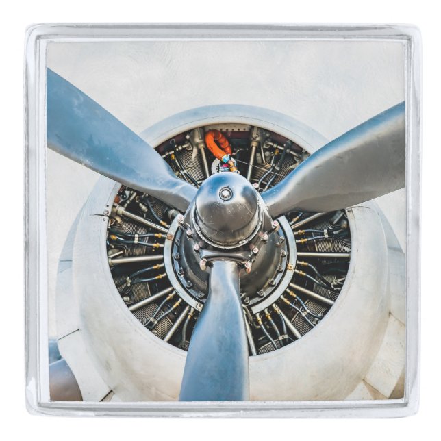 Douglas DC-3 Aircraft. Propeller Silver Finish Lapel Pin (Front)