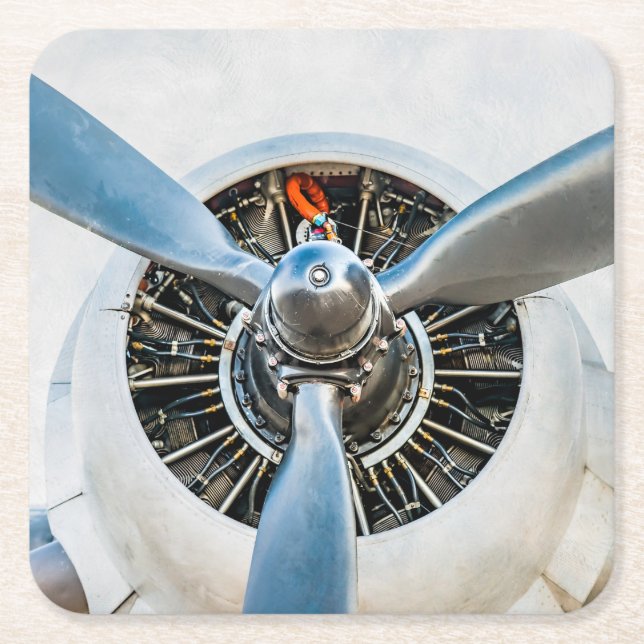 Douglas DC-3 Aircraft. Propeller Square Paper Coaster (Front)